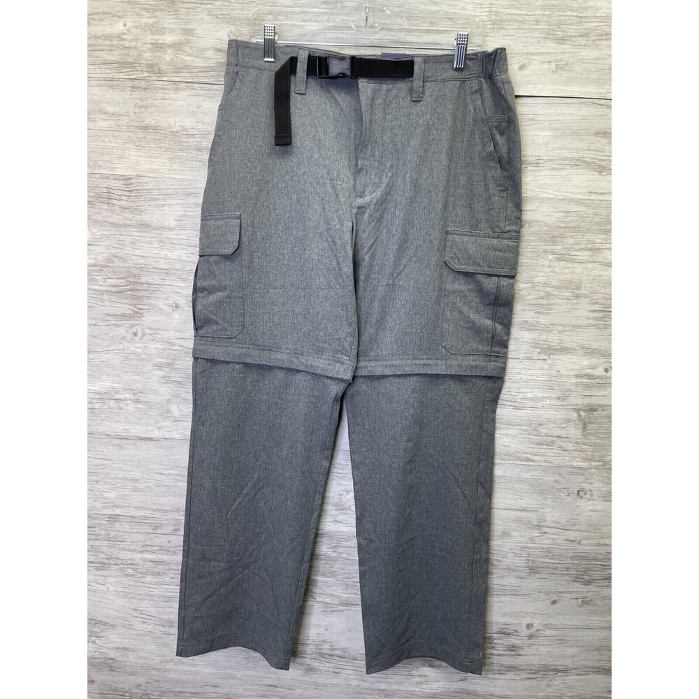 Croft & Barrow Mens 34x30 Gray Convertible Zip Cargo Pants Belted Stretch